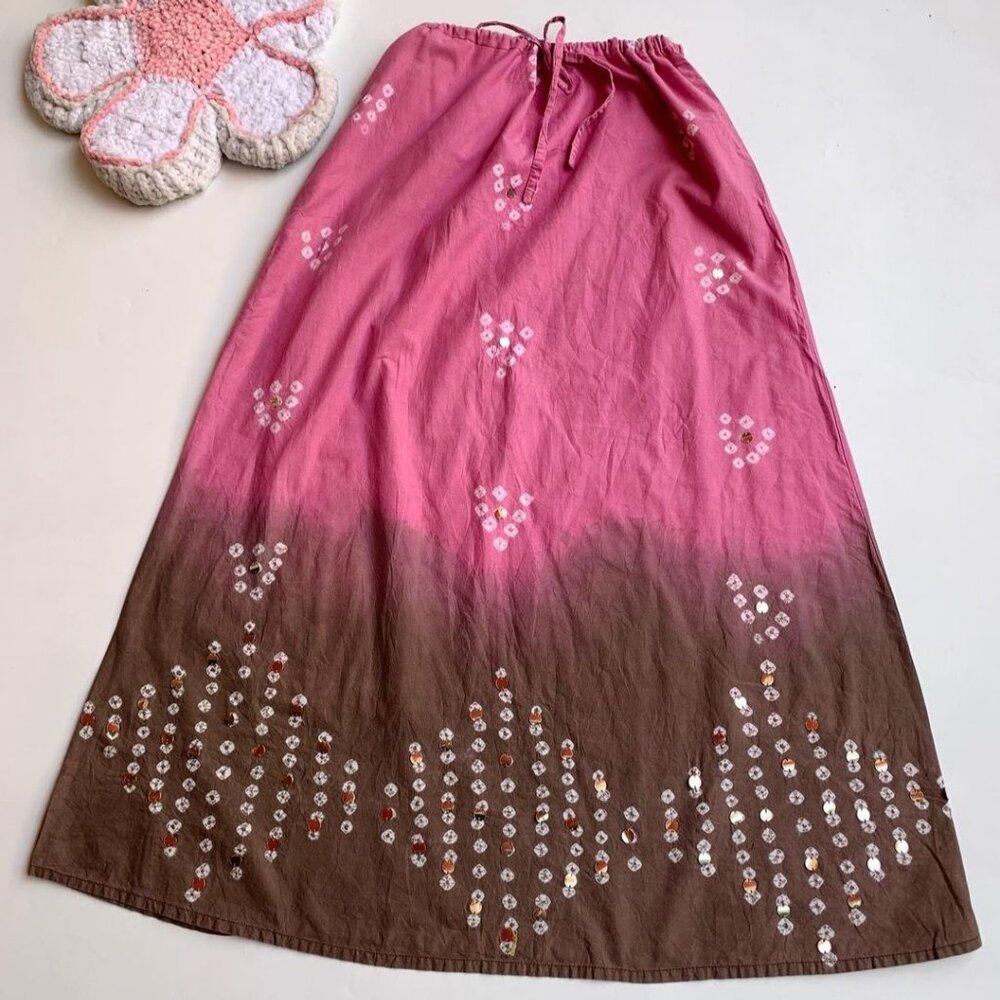Gorgeous Maxi Skirt, Pink & Brown Ombre with Sequin Pattern, Draw String, 12